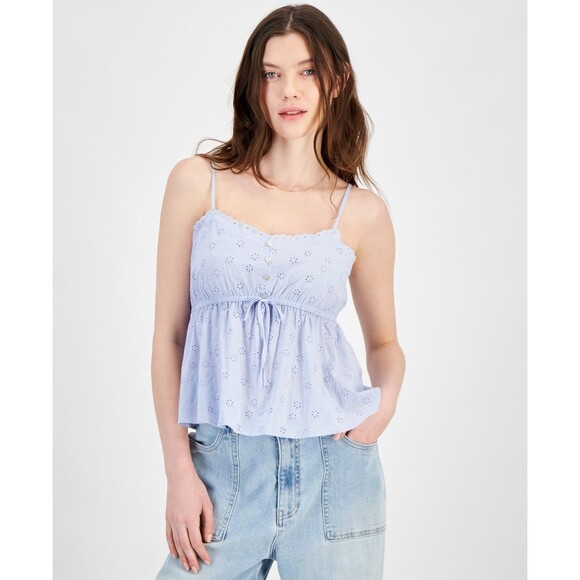 Hippie Rose Juniors' Eyelet Baby Doll Top - Skylight Blue, S - Picture 1 of 1